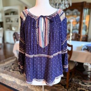 Bohemian Navy Blouse with Multicolor Accents